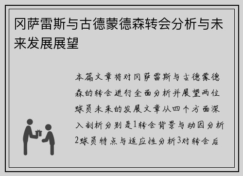 冈萨雷斯与古德蒙德森转会分析与未来发展展望