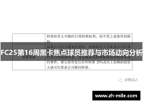 FC25第16周黑卡焦点球员推荐与市场动向分析
