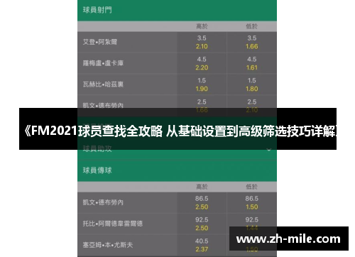 《FM2021球员查找全攻略 从基础设置到高级筛选技巧详解》