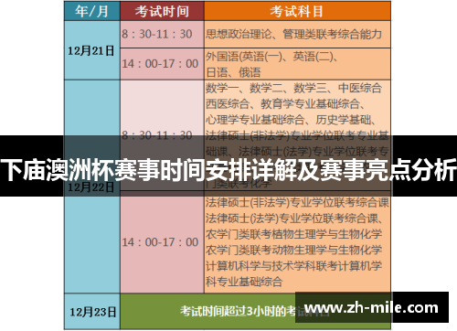 下庙澳洲杯赛事时间安排详解及赛事亮点分析 下庙澳洲杯赛事时间安排详解及赛事亮点分析