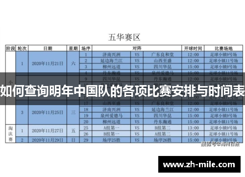 如何查询明年中国队的各项比赛安排与时间表